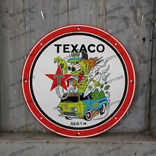VINTAGE TEXACO RAT FINK PORCELAIN GAS MOTOR OIL SERVICE STATION PUMP SIGN 12'' picture