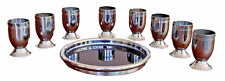 Chase Russel Wright Art Deco Chrome Cobalt Blue Glass Tray Cordial Bar Cup Set picture