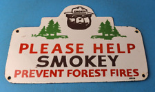 VINTAGE PLEASE HELP PORCELAIN SMOKEY BEAR SERVICE PREVENTION SERVICE PUMP SIGN picture