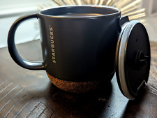 Starbucks 2016 Ceramic Travel Desktop 12oz Mug Charcoal Gray Cork Bottom w/ Lid picture