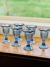 Vintage Anchor Hocking Sundae Fountain Ware Blue Footed Sundae Tumblers x 6 picture