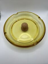 Vintage MCM Amber Glass Large Ashtray with Cork  Handle picture