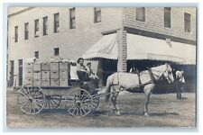 c1910's Horse Wagon Hauling Boy Workers Awning RPPC Unposted Photo Postcard picture