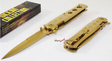 Full Gold Italian Sicilian Stiletto Spring Open Assisted Folding Pocket Knife picture