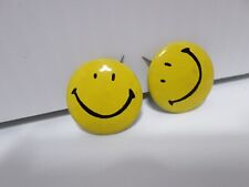 Vintage Pinback Smiley Face  Buttons 60s Yellow Hippy Backpack Jacket Pin picture