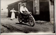 c1917 EXCELSIOR TWIN MOTORCYCLE RIDER WITH CAP PHOTO RARE RPPC POSTCARD 39-136 picture