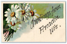 c1920's Greetings from Arcadia WI Embossed White Rose Glitters Postcard picture