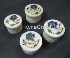 2.5 Inches Round Marble Ring Box Hand Carving Work Jewelry Box Set of 4 Pieces picture