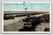 1925 WB Postcard Jacksonville FL Florida Pablo Beach Lined with 1910s 1920s Cars picture