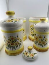 Vintage 1979 Sears Roebuck & Company White Yellow Daisy Ceramic Canister Set picture