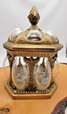 Vintage Baroque Brass Hand Blown Bubble Glass Lidded Dome Caged Apothecary Jar picture