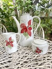Vintage Christmas 1982 Block Spal Portugal Poinsettia Watercolors Coffee Set picture
