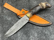 Custom hand Forged Damascus Blade 11''Hunting Bowie KNIFE Wood W/Sheath BL-1893 picture