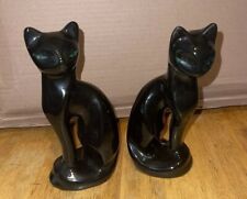 Vintage Mid Century Pair Black Cat Figurine Ceramic Fun picture