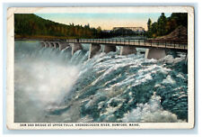 c1920's Dam and Bridge at Upper Falls Androscoggin River Rumford ME Postcard picture