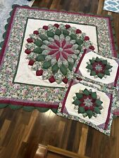 Sunham Vintage Quilt Hand stitched cotton embroidered flower 82”x82” 90s Floral picture