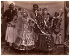 India, Dancing Girls Vintage Albumen Print Albumin Print 21x26   picture