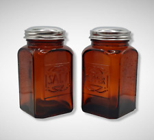VINTAGE RED AMBER DEPRESSION STYLE GLASS SALT & PEPPER SHAKERS, Retro Kitchen picture