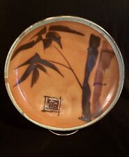 Asian STONEWARE hand painted PLATE  Bamboo design. Signed. picture