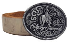 Calgary Stampede 2013 Belt Buckle + White Leather Belt 40