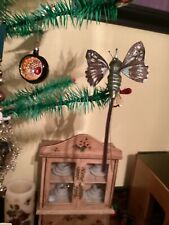 Antique LARGE Butterfly MOTH Spun Glass Grayish Blue LONG TAIL BEAUTIFUL & RARE picture