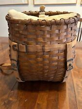 Antique Adirondack Wicker Woven Backpack Basket, with Rare Canvas Liner and Top picture