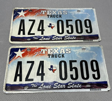 2 Texas License Plates Truck Matching Flag Red White Blue Clouds AZ4 0509 Pickup picture