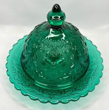 Vintage Indiana Glass Tiara Covered Butter Dish w/Dome Lid, Spruce Green Round picture