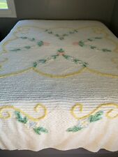 Vintage Chenille Queen Bedspread Plush Floral Chenille-Mid Century-1940s 1950s picture