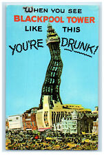 c1950's When You See Blackpool Tower Like This Youre Drunk Color Gloss Postcard picture