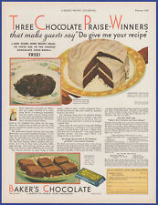 Vintage 1932 BAKER'S CHOCOLATE Cake Dessert Baking Kitchen Ephemera 30s Print Ad picture