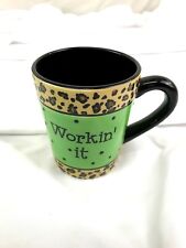 NEW Workin It Coffee Tea Mug ceramic lime green leopard cheetah picture