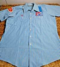 Vintage Old Pepsi & Dr. Pepper Patch Striped Work Shirt Mens L - UNION MADE USA picture