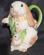 Omnibus Fitz & Floyd Ceramic Mother & Baby Bunny Pitcher 1.25 Qt. - 1994 picture