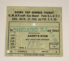 5/3/39 Chicago Illinois and Return CMStP&PRR Train Round Trip Summer Ticket Stub picture