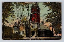 Kalamazoo MI-Michigan, Congregational Church, Antique Vintage c1910 Postcard picture