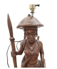 IGOROT HAND CARVED WOOD PHILIPPINE TRIBAL HUNTER FIGURE LAMP VTG LARGE 26 in picture