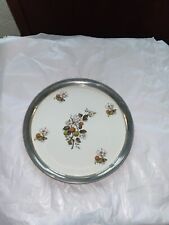 VNTAGE PEWTER AND PORCELAIN ROUND SERVING TRAY WITH FELT BOTTOM picture