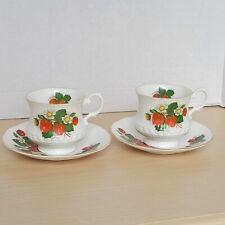Queen's Staffordshire Fine Bone China England Strawberry Tea Cups and Saucers picture