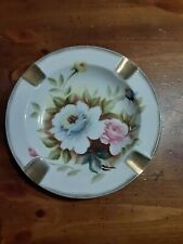 Vintage Ceramic Hand Painted Round Ashtray Floral Pink  Roses Gold Trim Numbered picture
