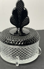 Art Deco Powder Box Geneva Diamond Black Plume Finial New Martinsville Glass picture