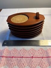 MCM Wooden Coaster Set with Holder Made by Milbern In Taiwan (6) picture