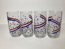 Set 4 VTG Libbey Red White Blue Glass Cups Stars Flag USA Americana 4th July picture