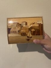 Vintage Inlaid Wood Sorrento Italian Music Jewelry Box - O Sole Mio, Red Velvet picture