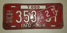 Vintage Red 1964 Indiana Truck Trailer Pair Weight License Plate Tag Embossed picture