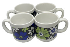 MCM ENESCO 4 FLOWERED 8 OUNCE COFFEE CUPS GREEN/BLUE/WHITE 1970s picture