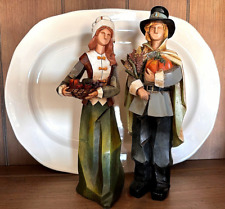 Pacific Rim Cubist Thanksgiving Harvest Pilgrim Man & Woman Figures 12.5” Resin picture