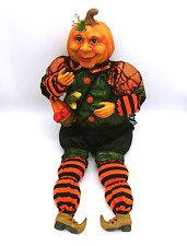 Rare vintage Pumpkin Face Halloween Fall Doll porcelain face hands feet - READ picture