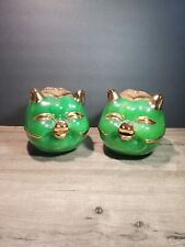 Vintage Pair Composite Jade Like Chinese Themed Green Gold Pig Piggy Bank picture