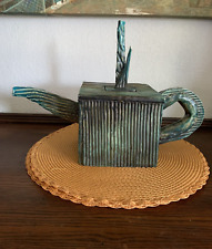 Vintage Early 70's Artisan studio Ceramic Sq Tea Pot Original Design Rare Signed picture